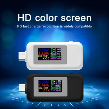 Цветной экран двунаправленного тестера Type-C, измеритель тока и напряжения USB, 4-30 В, HD-дисплей, точное измерение 0-150 Вт.