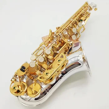 O37 Профессиональный изогнутый сопрано-саксофон Си бемоль из белой меди с позолоченной структурой 