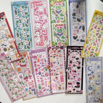 12 штук 5x15 см Милые корейские наклейки Rose Bear Ins Cartoon Journaling DIY Для скрапбукинга Наклейки с конфетти
