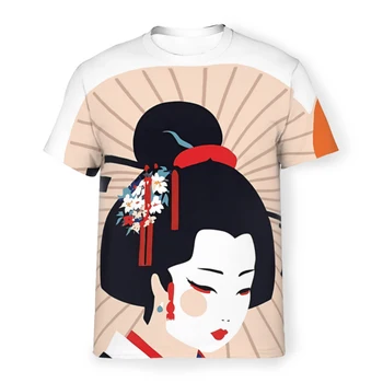 Японцы в кимоно, традиционные футболки из полиэстера, гейши, мужские топы в стиле харадзюку, тонкая футболка с круглым вырезом