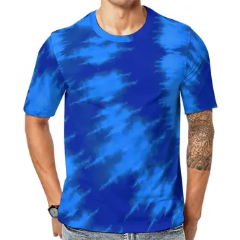 Синяя футболка Tie Dye С Винтажным принтом, Футболки Y2K С Круглым вырезом, Крутая Футболка, Пляжная Мужская Графическая Одежда, Большие Размеры 4XL 5XL