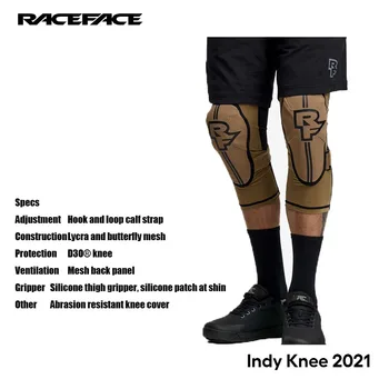 RACEFACE Indy Knee 2021, ремешок на голени с крючком и петлей, лайкра и сетка-бабочка, задняя панель из сетки для колен D3O®