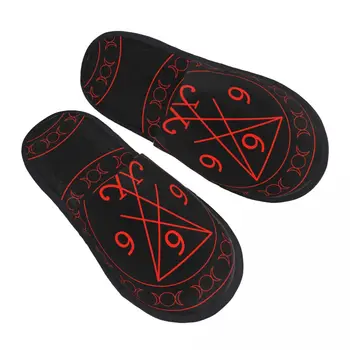 Зимние женские Мужские нескользящие тапочки на плоской подошве 666 Символ Люцифера, Мягкая теплая обувь для помещений
