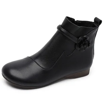 ZXRYXGS/ Модные ботинки из натуральной кожи с цветочным узором Премиум-класса, Женские Кожаные ботинки 2023 года, Осенне-зимние ботинки Большого размера, Теплые ботинки на плоской подошве
