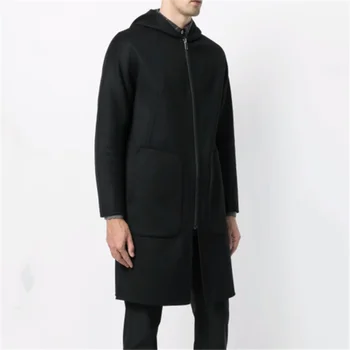 Осень-зима 2023, новое шерстяное пальто средней длины, мужское шерстяное пальто, свободная молодежная толстая теплая повседневная куртка с капюшоном.