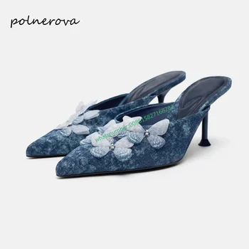 Новинка весны 2024 года, парусиновые полуботинки, Однотонные хрустальные туфельки-бабочки на шпильке, повседневная модельная обувь для женщин, лаконичная мода
