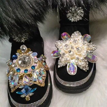 Зимние ботинки ручной работы из шерсти черной лисы с начесом и цепочкой на меху Рейна, женские цельные ботинки большого размера 35-44