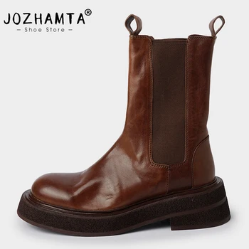 JOZHAMTA, Размер 34-40, женские ботильоны из натуральной кожи на танкетке, женская зимняя обувь 2023 года, Модные ботинки на платформе, повседневные женские