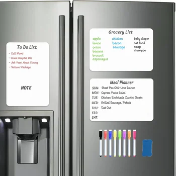 Магнитная доска для холодильника 3ШТ, Магнитная доска для сухого стирания в холодильнике с 8 маркерами и 1 ластиком, 3ШТ 11,8 
