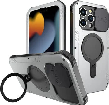 Для iPhone 15 Pro Max Сверхпрочный металлический противоударный чехол с защитой от царапин, Магнитная крышка, объектив камеры, Защитная пленка для экрана из закаленного стекла