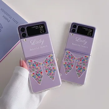 Леди с красивыми цветами и бантом, жесткий акриловый противоударный чехол для телефона Samsung Galaxy Z, откидная задняя крышка 3/4.