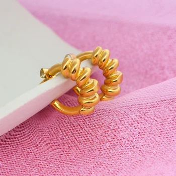Серьги-кольца Y2K в богемном стиле с завитками из нержавеющей стали, современные женские серьги-манжеты 2023, Розовая мода