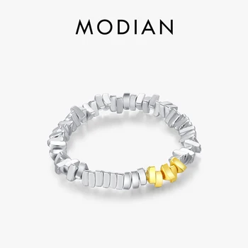 Модное кольцо MODIAN из стерлингового серебра 925 пробы с геометрическим блоком, Регулируемые Простые кольца-шармы Для женщин, ювелирные украшения с платиновым покрытием