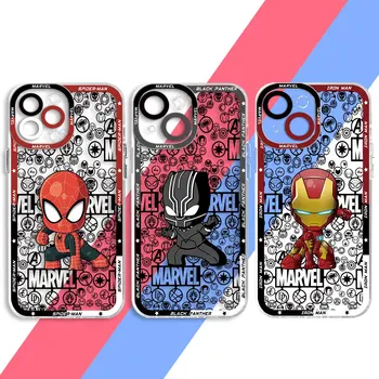 Милый Чехол для Телефона Marvel Superhero для iPhone X XR 12 Mini 8 Plus 7 6s SE 14 15 Pro 11 13 Pro Max XS Cover Capa Прозрачный Силиконовый