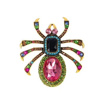 Ретро Розовые Овальные Большие Хрустальные броши в виде паука для женщин, модные Разноцветные броши в виде насекомых и животных, Новогодние ювелирные подарки