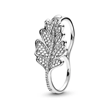 Подлинное Двойное Модное кольцо в виде дубового листа из стерлингового серебра 925 пробы для женщин, подарочные ювелирные изделия 