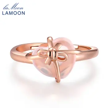 LAMOON Heart 9x10 мм 100% Натуральный Драгоценный камень Розовый кварц Ювелирные изделия из стерлингового серебра 925 Пробы Обручальное кольцо с LMRI051