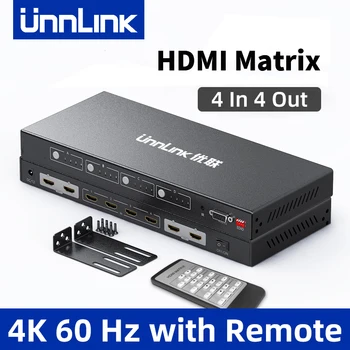 Unnlink 4K 60Hz HDMI матрица 4x4 HDCP 2.2 Переключатель разветвителя 4 входа 4 выхода RS232 ИК пульт дистанционного управления для телевизора PS4 ПК