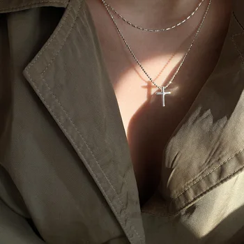 Популярное ожерелье с крестом из стерлингового серебра 925 пробы, подвеска геометрической формы, Изысканная круглая цепочка из бисера для женских ювелирных изделий