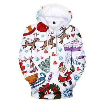 Уродливый Рождественский свитер Рождественский Унисекс Мужчины Женщины Санта Клаус Рождественская Новинка Снеговик 3D Принт Свитер с капюшоном Теплый свитер