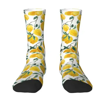 Модные мужские носки с акварельным желто-лимонным рисунком, Унисекс, теплые удобные летние носки с 3D принтом ботанического искусства